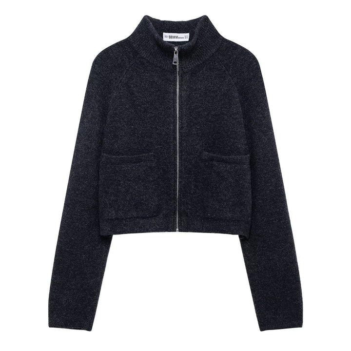 Dame Kort Zip-Up Pullover med Sidelommer Stilla