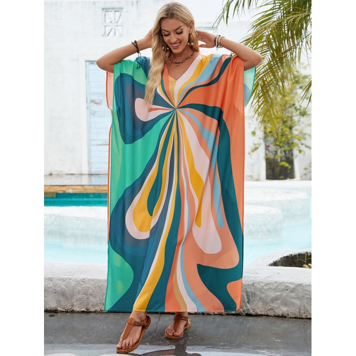 Femme Vibrant Abstrakt Print Maxi Cover-Up Stilla