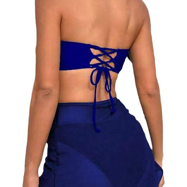 Dame Rynket Bandeau Bikini Sæt med stilfuld Nederdelsdæksel Stilla