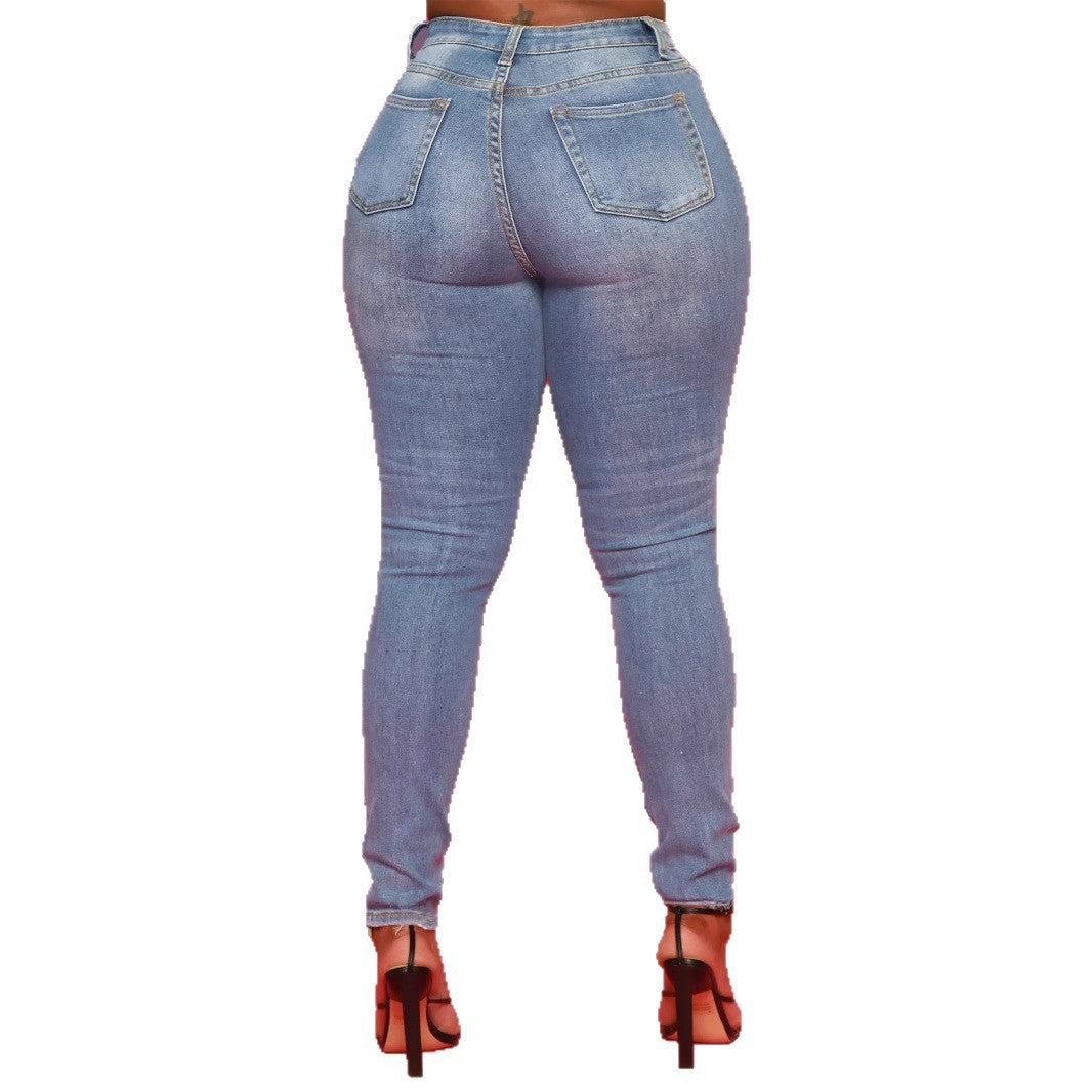 Dame figursiddende High-Waist Jeans med luksuriøs stretch og stilfulde syninger Stilla