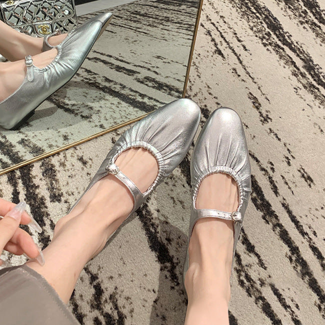 Dame elegante metalliske Mary Jane ballerinaer med flæsekant Stilla