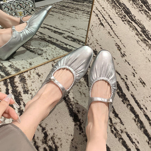 Dame elegante metalliske Mary Jane ballerinaer med flæsekant Stilla