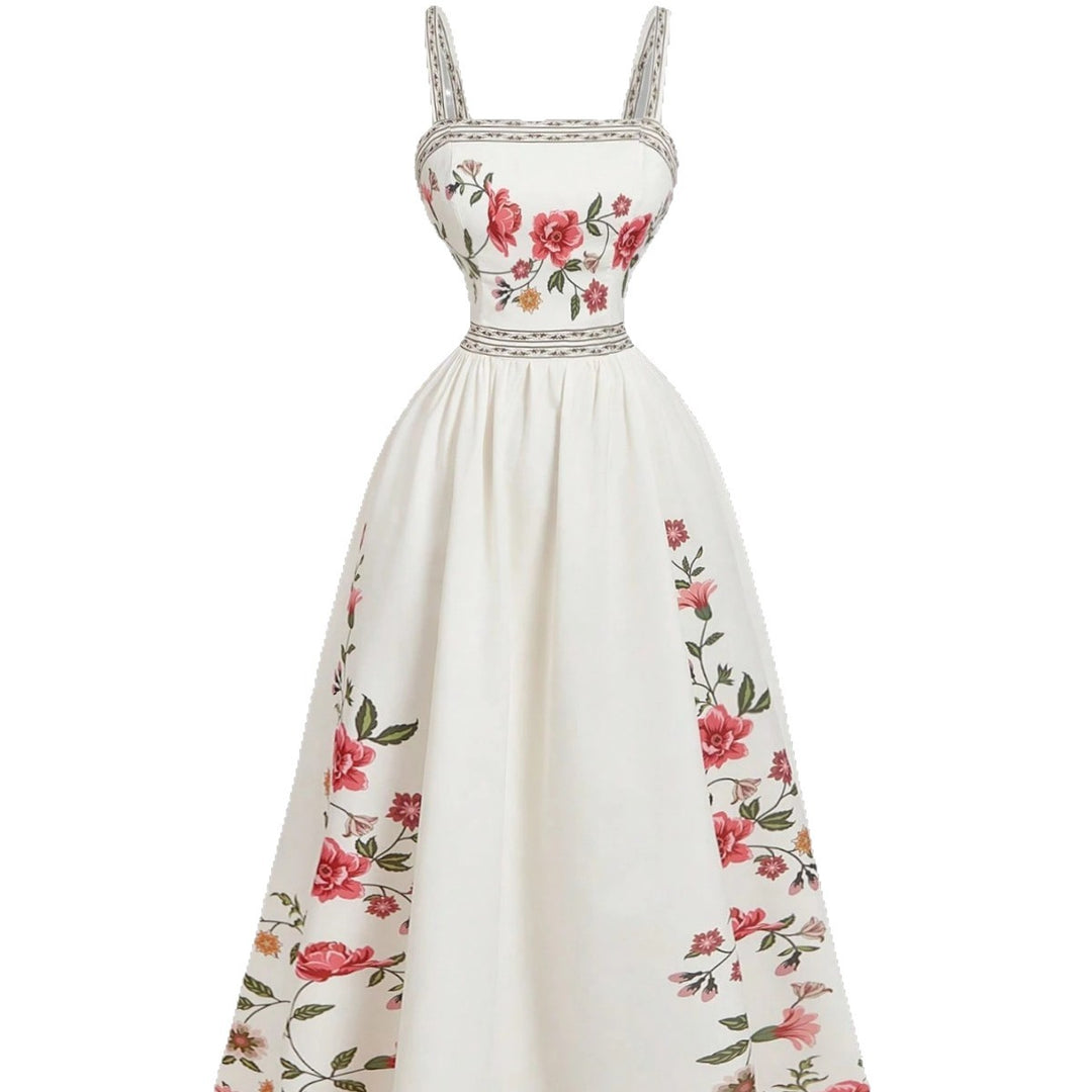 Dame Floral Broderet Midi Kjole Stilla