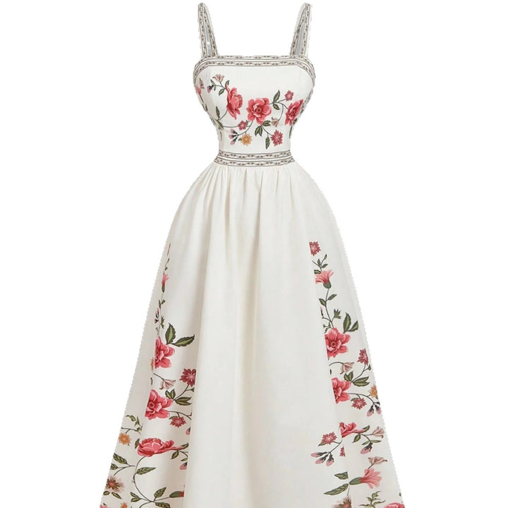 Dame Floral Broderet Midi Kjole Stilla