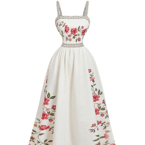 Dame Floral Broderet Midi Kjole Stilla
