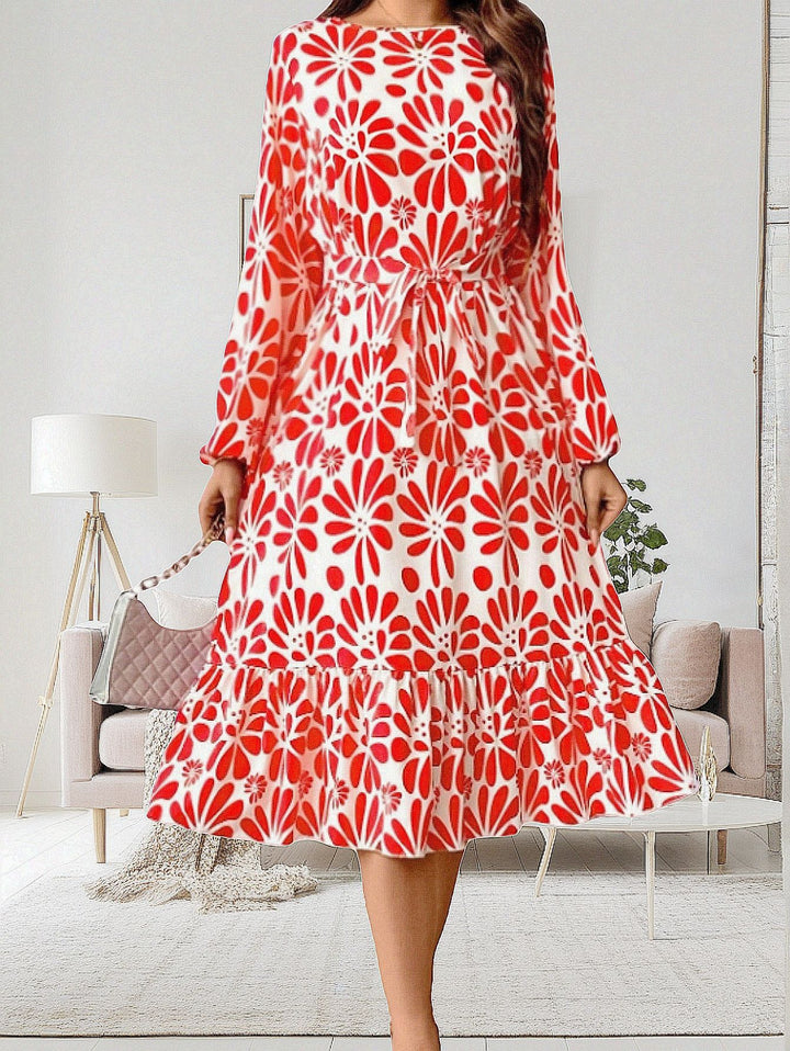 Dame Floral Print Ruffle Maxi Kjole Stilla