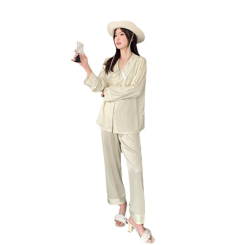 Dame Satin Pyjama-Sæt med elegant skjorte og afslappet bukser Stilla