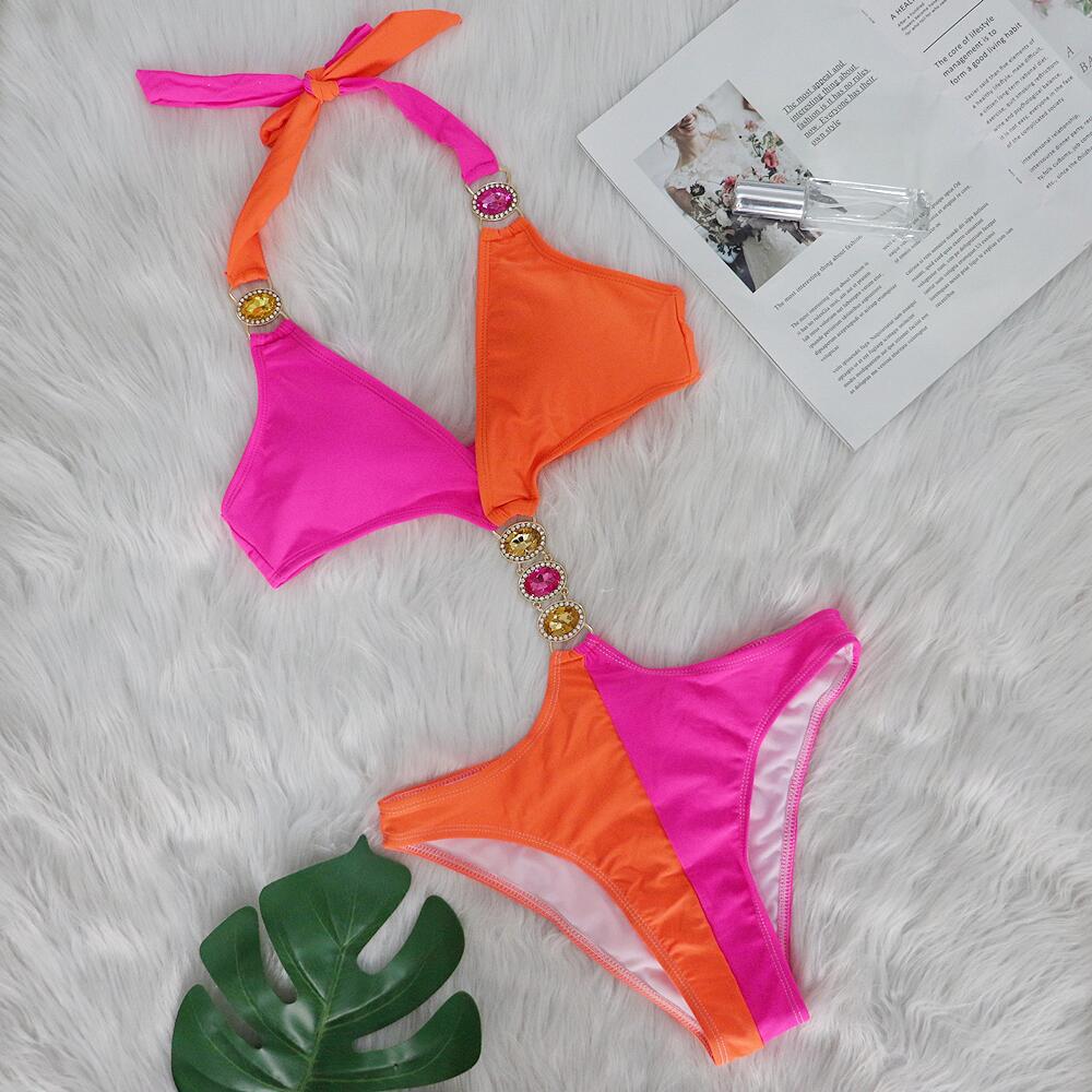 Dame Bejeweled Halter Bikini Sæt Stilla