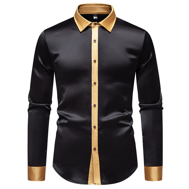 Herrer Elegante Satin-Krave Skjorte Stilla