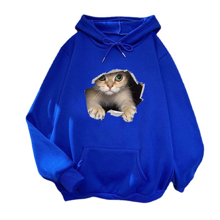 Kvinders hættetrøje med unikt kat design Skovae