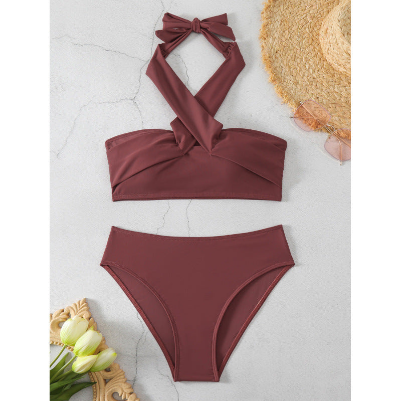 Dame Bandeau-bikini med høj skæring og elegant knude-look Stilla