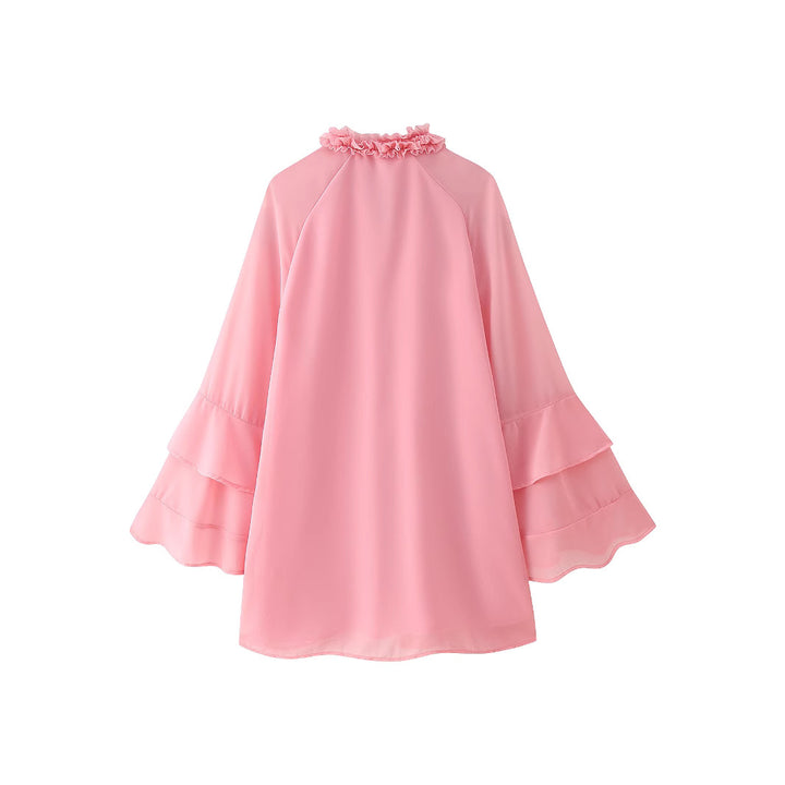 Femme Flowing Cape Bluse med Rynket Udsnit og Klokkeærmer Stilla