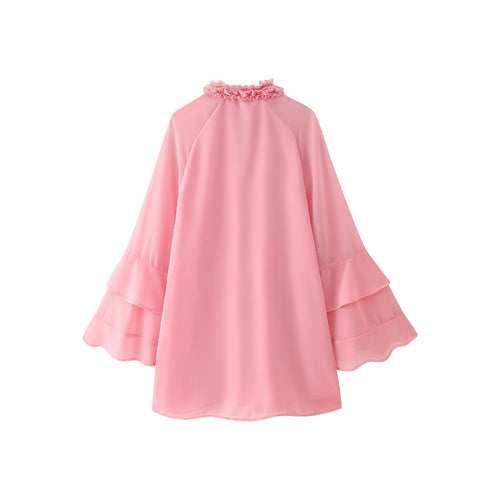 Femme Flowing Cape Bluse med Rynket Udsnit og Klokkeærmer Stilla