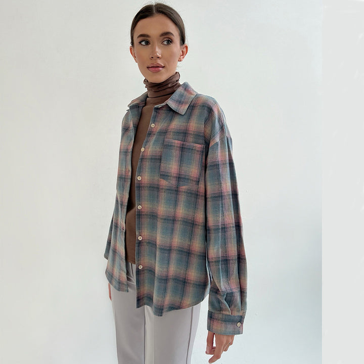 Dame flannel overshirt med afslappet snit og klassisk ternet mønster Stilla