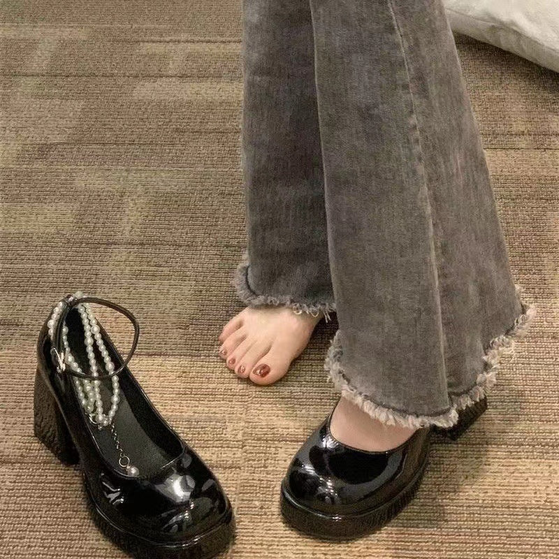 Dame Elegante Plateau-Pumps med pyntende perleankre Stilla