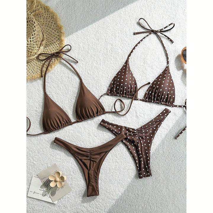 Dame triangels bikini sæt med moderne prik design og justerbare bånd Skovae