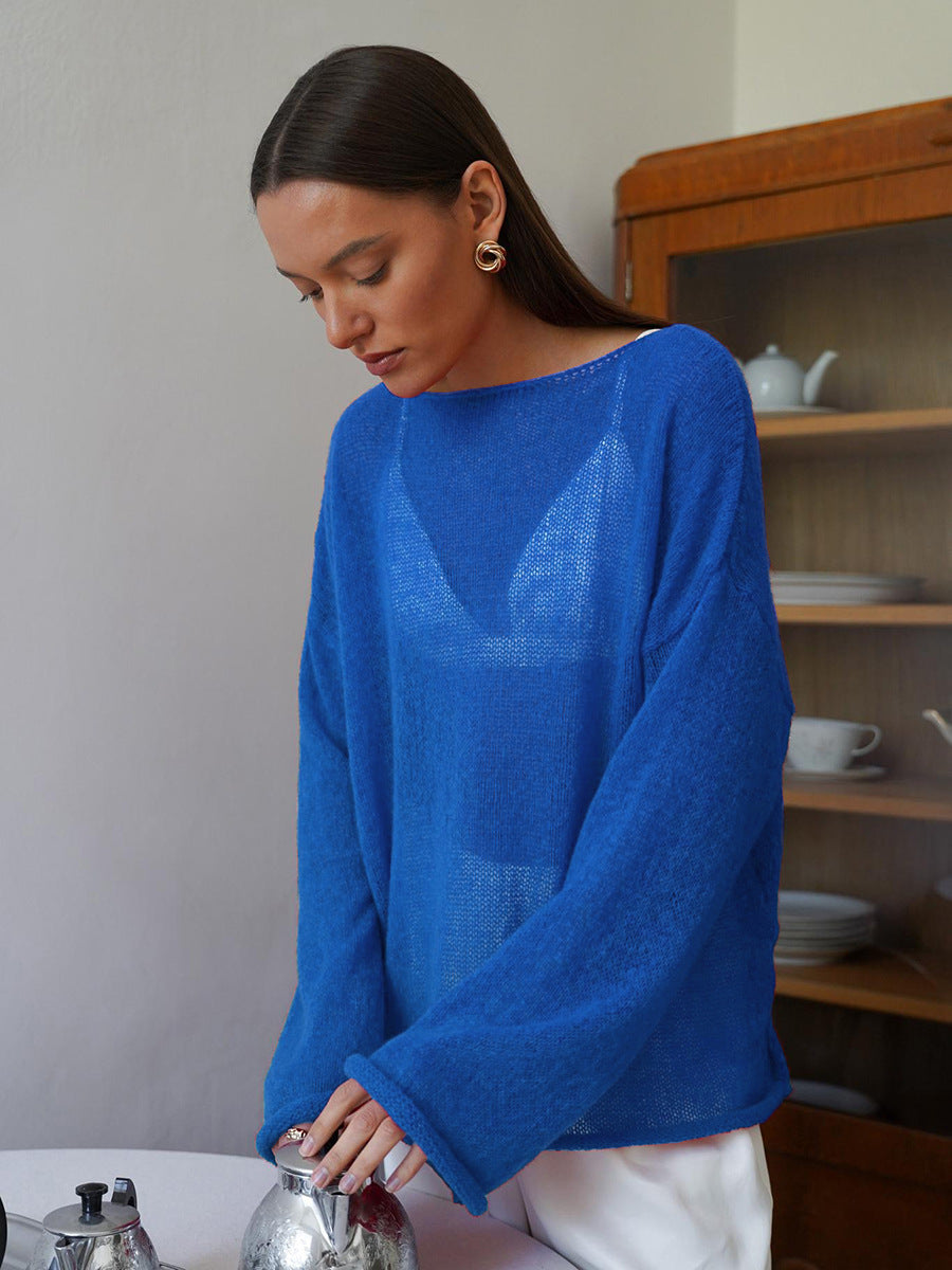 Damer casual sweater med brede ærmer og fint huller strik design Stilla