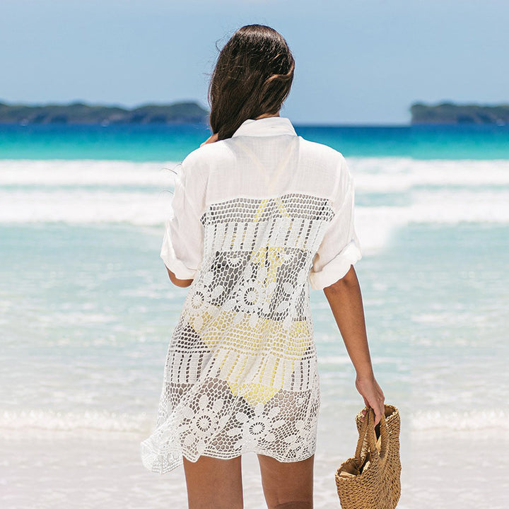 Dame Hæklet Strandbluse med blomsterdesign og taljeformende design Stilla