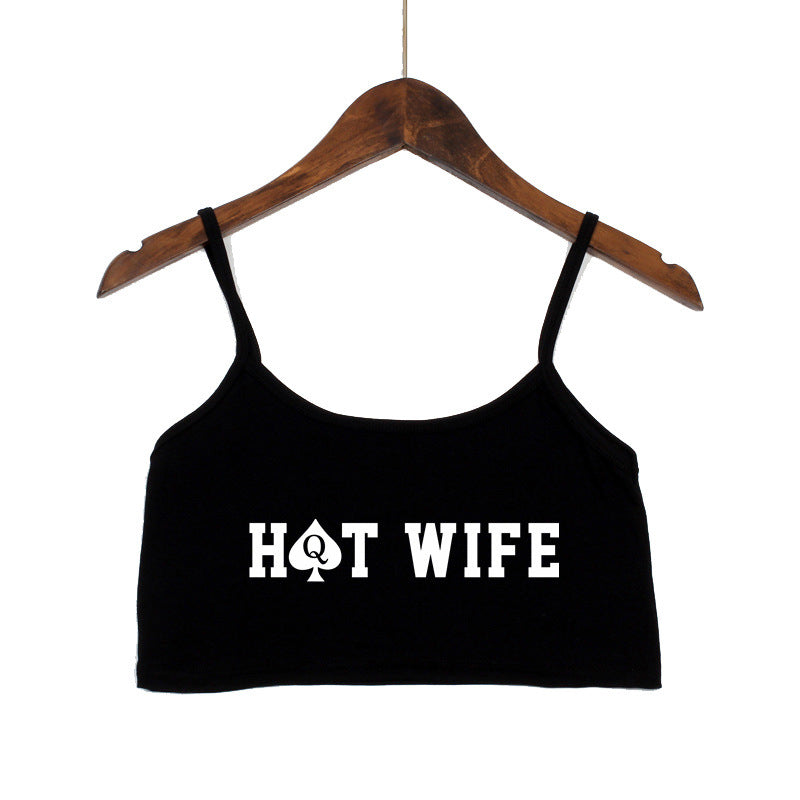 Dame Crop-top med moderne skrifttyper og justerbare stropper Skovae