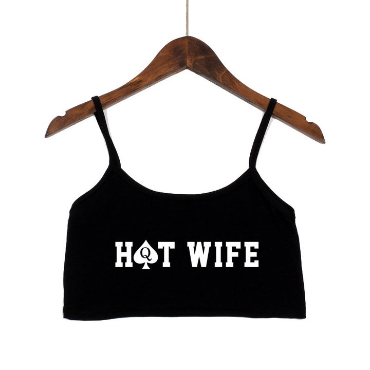 Dame Crop-top med moderne skrifttyper og justerbare stropper Skovae