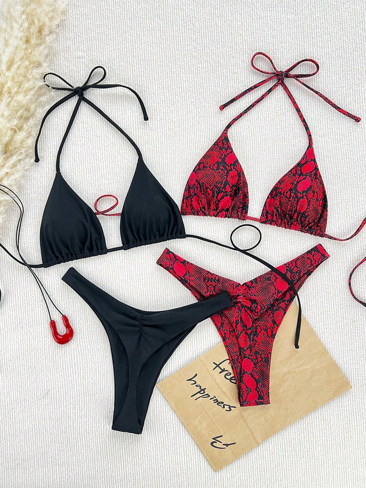Dame triangel-bikini-sæt med florale og dyre mønstre Skovae