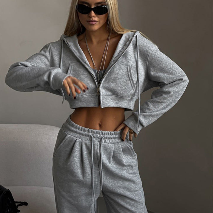 Kvinder trendy hætte sweat sæt med løs pasform og elastisk talje Skovae