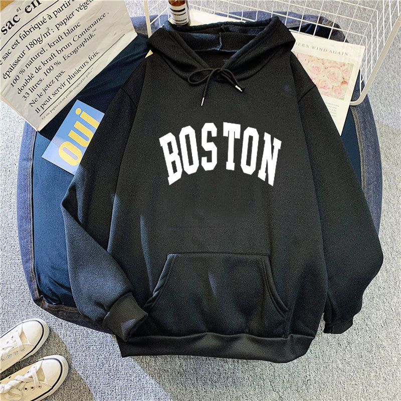 Dame hoodie med klassisk Boston print Skovae