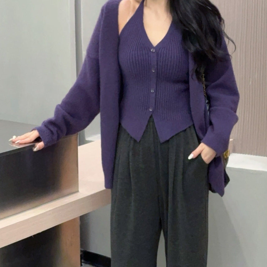 Kvinders fashionable cardigan med dyb V-hals og elegante knapdetaljer Stilla