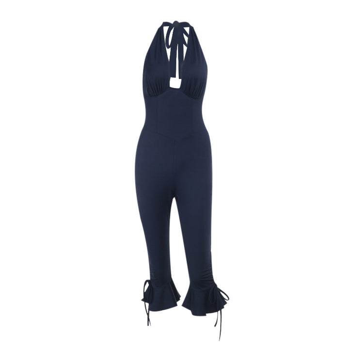 Dame Elegant Jumpsuit med høj lukket design og flæsedetaljer Skovae