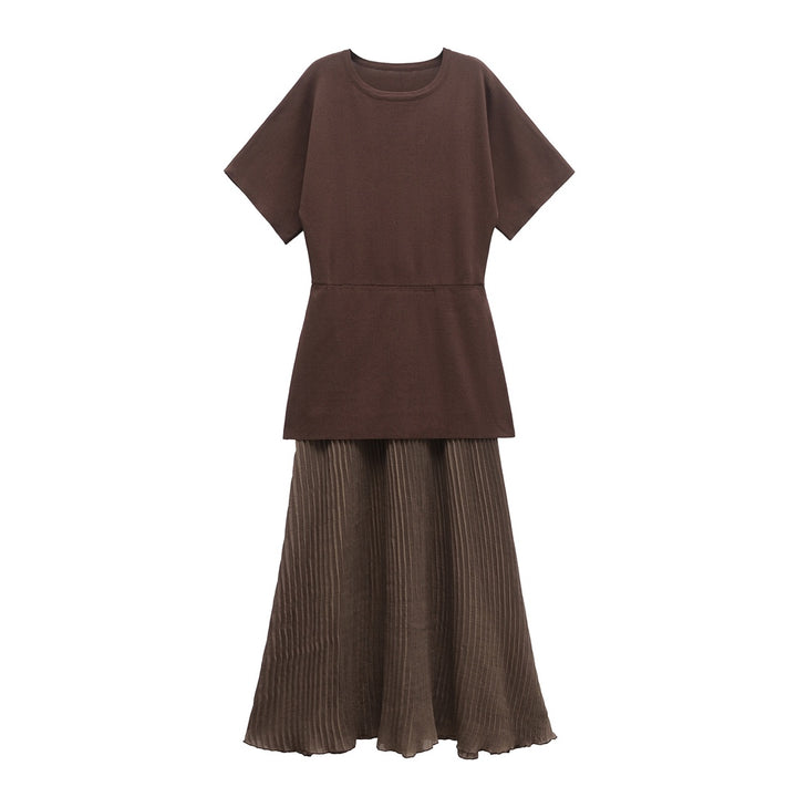 Femme Falten Maxi-Nederdel og T-Shirt Sæt Stilla