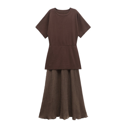 Femme Falten Maxi-Nederdel og T-Shirt Sæt Stilla