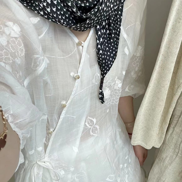 Femme Elegante Broderet Maxi Kjole Stilla 1749785292