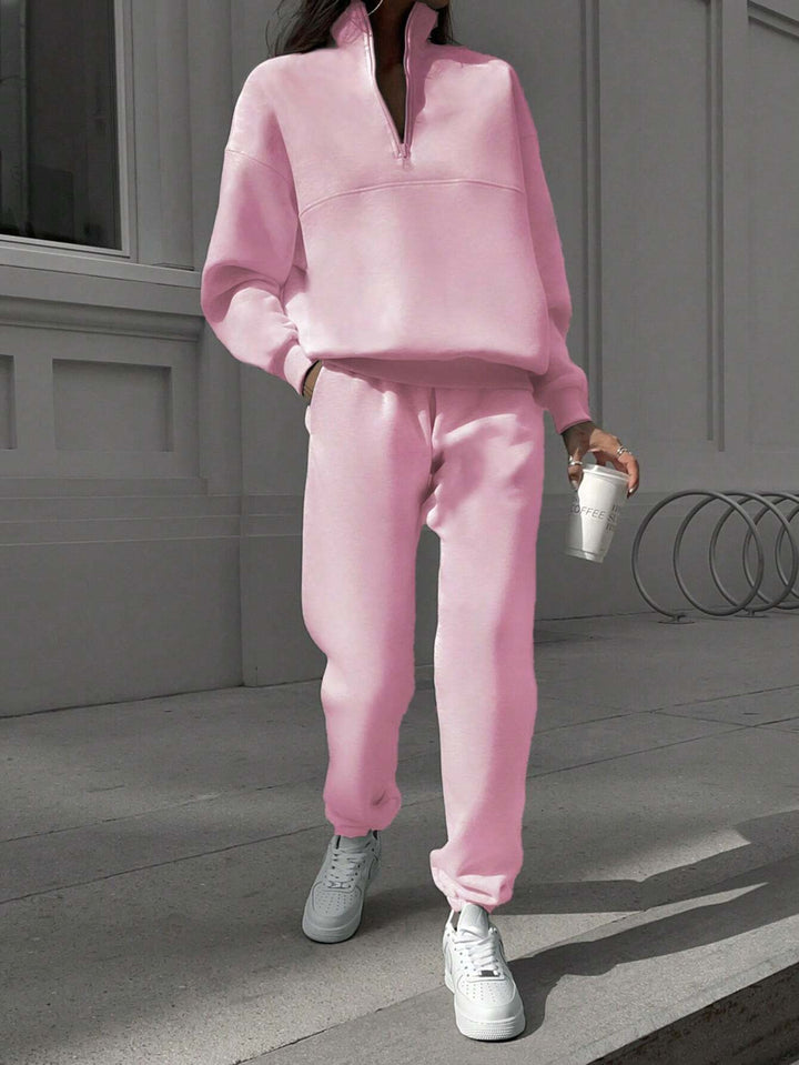 Dame sporty Sweat-sæt med lynlås og elastisk talje Stilla