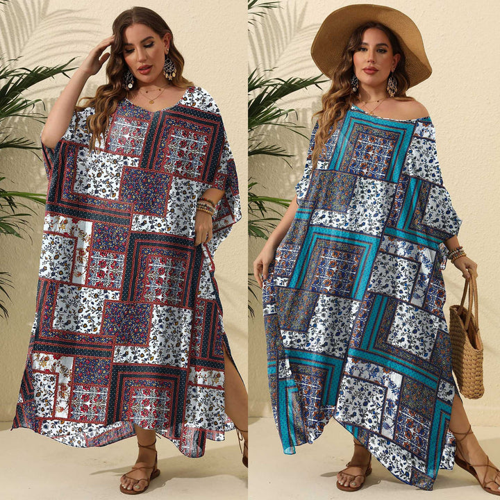 Dame luftig maxikjole med farverigt patchwork-design Skovae
