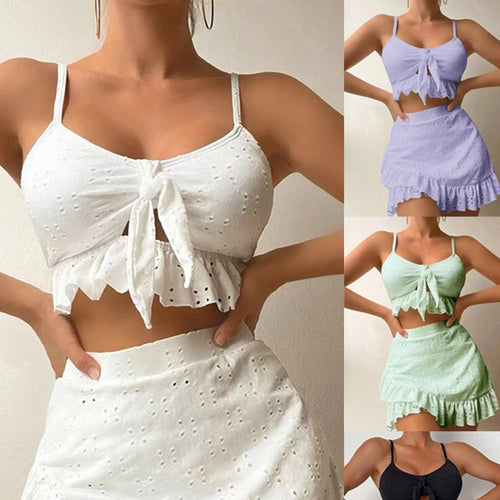 Femme Rüsch Crop Top og Minirok Sæt Stilla
