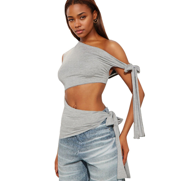 Kvinders asymmetrisk crop top med sidesløjfe Stilla