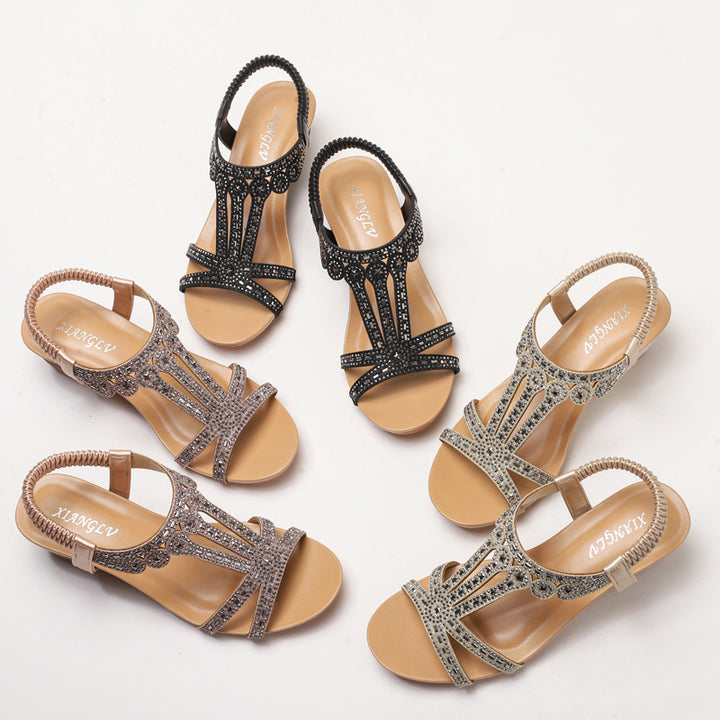 Dame Wedge-sandaler med glitrende rhinestone-elementer og elastisk remdesign Stilla