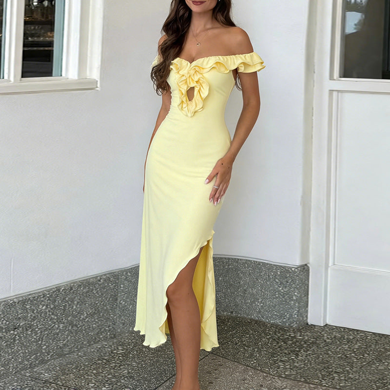 Dame Off-Shoulder Maxikjole med raffinerede flæsedetaljer Skovae