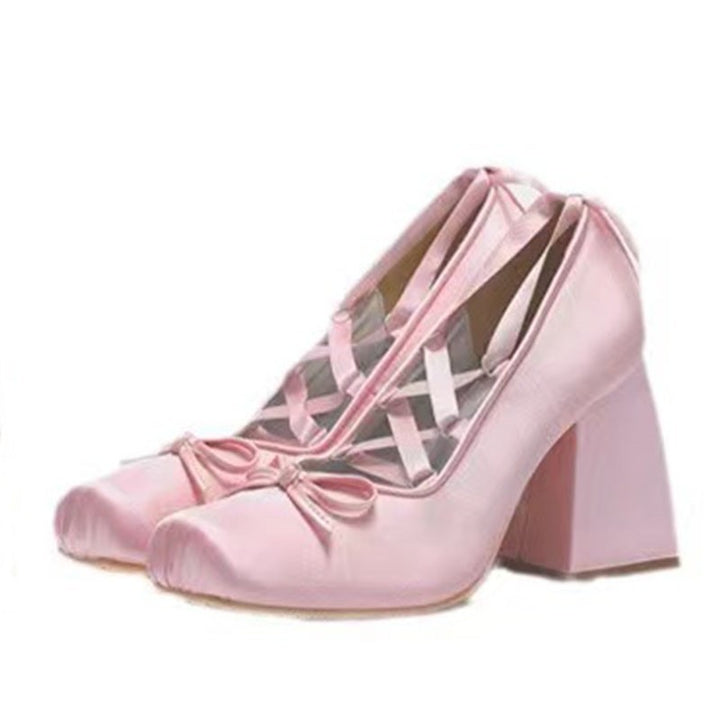 Femme Satinbånd-Detail Blokhæl Pumps Stilla