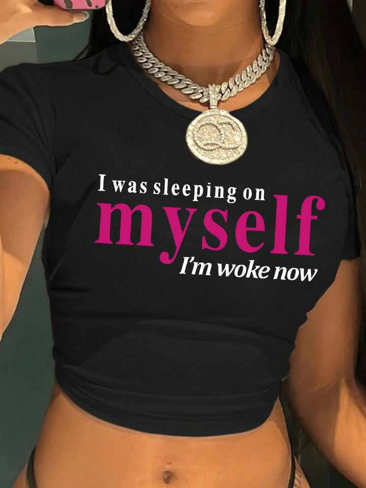 Dame Crop-T-Shirt med motiverende tekst Skovae