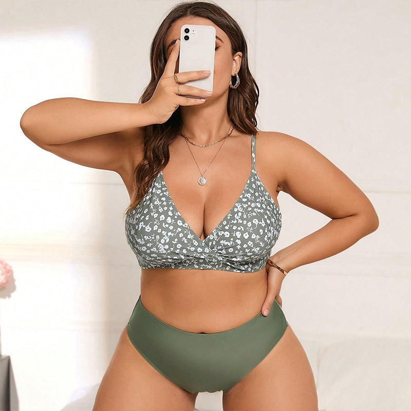 Dame Høj talje Bikini-sæt med blomstret top Skovae