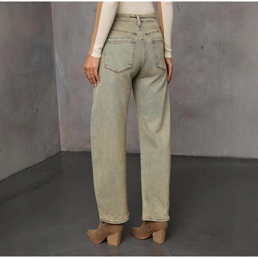 Dame Bredskårne jeans i moderne vintage-stil med høje lommer Stilla
