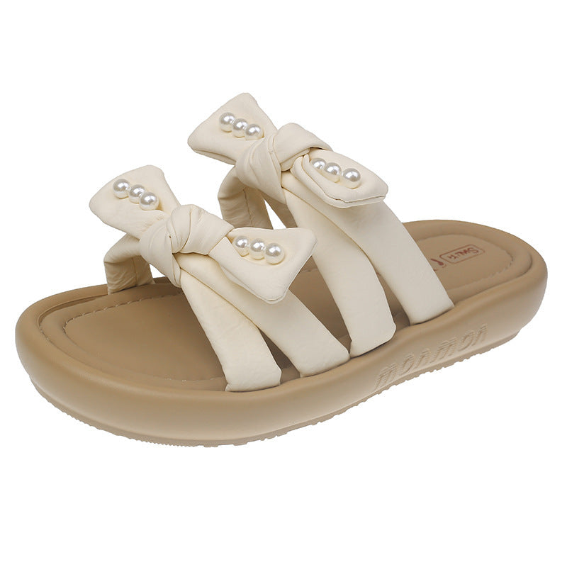 Dame Elegante Perle-udsmykkede Slide Sandaler Stilla