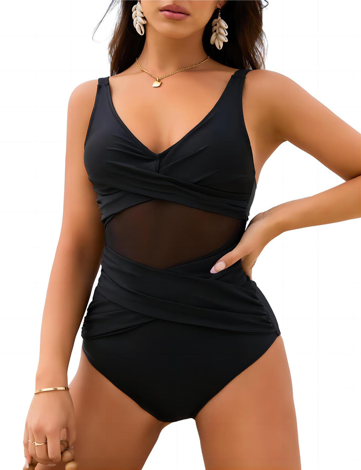 Femme Stilfuld Mesh Overlay Éntredragt Badedragt Stilla