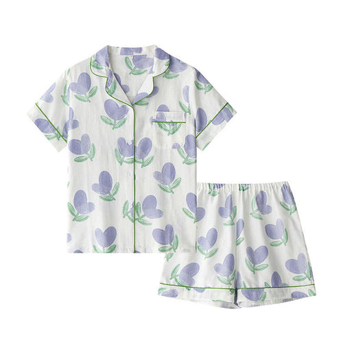 Dame bomulds-pyjamasæt med florale motiver Stilla