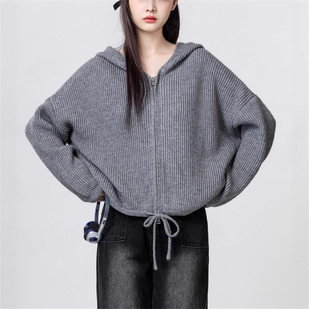 Kvinder casual hoodie jakke med tekstureret ribbet mønster Stilla