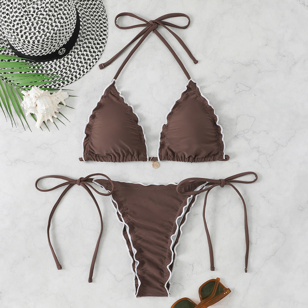 Dame Triangel-Bikini-Sæt med raffinerede ruffles detaljer Skovae