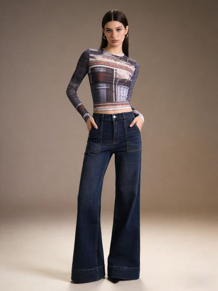Dame High-Waist Vidde Bukser med trendy Applikation Skovae