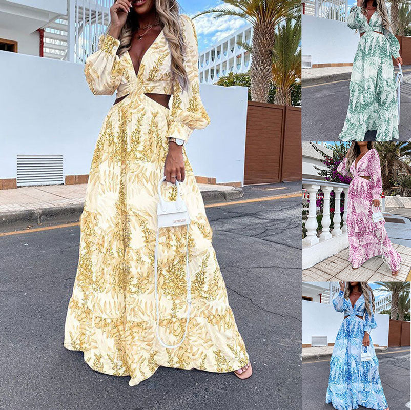 Dame maxikjole med florale motiver Stilla