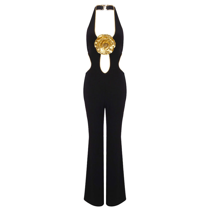Dame Mode Jumpsuit med dyb udskæring og dekorativ detalje Skovae